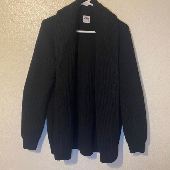 Zara Black Thick Chunky Knit Sweater Open Cardigan Size XL - Picture 1 of 8